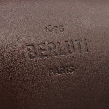 ベルルッティ BERLUTI ラッキーデー スクリット カリグラフィ ブラウン×ブルー レザー ナイロン ショルダーバッグ シルバー金具 茶 青 メッセンジャー 斜め掛け