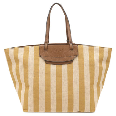 フルラ FURLA メラヴィリア WB00510 BX0635 イエロー×ベージュ キャンバス レザー トートバッグ ゴールド金具 ストライプ 黄 新品 未使用