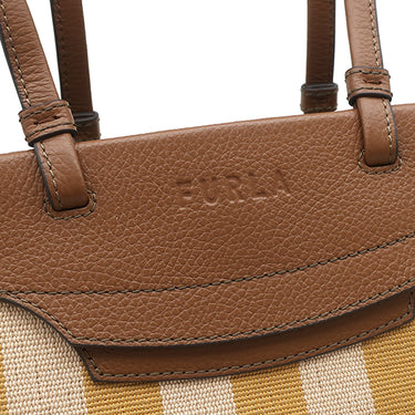 フルラ FURLA メラヴィリア WB00510 BX0635 イエロー×ベージュ キャンバス レザー トートバッグ ゴールド金具 ストライプ 黄 新品 未使用