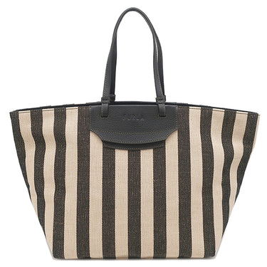 フルラ FURLA メラヴィリア WB00510 BX0635 ブラック×ベージュ キャンバス レザー トートバッグ ゴールド金具 ストライプ 黒 新品 未使用