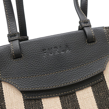 フルラ FURLA メラヴィリア WB00510 BX0635 ブラック×ベージュ キャンバス レザー トートバッグ ゴールド金具 ストライプ 黒 新品 未使用