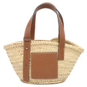 ロエベ LOEWE バスケットバッグ スモール ナチュラル×タン ラフィア カーフ ハンドバッグ シルバー金具 茶 かごバッグ
