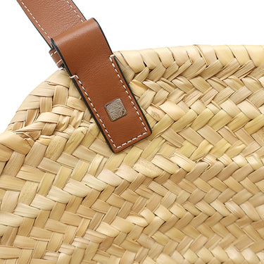 ロエベ LOEWE バスケットバッグ スモール ナチュラル×タン ラフィア カーフ ハンドバッグ シルバー金具 茶 かごバッグ