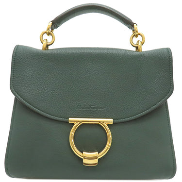 サルヴァトーレ・フェラガモ Salvatore Ferragamo ガンチーニ マーゴット グリーン レザー 2WAYバッグ ゴールド金具 緑 ハンドバッグ ショルダーバッグ