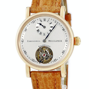 腕時計 クロノスイス CHRONOSWISS レギュレーター トゥールビヨン CH3121R 手巻き メンズ K18PG無垢 ラウンド シルバー 青針