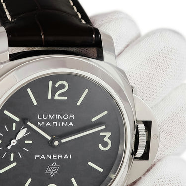 腕時計 パネライ PANERAI ルミノール マリーナ ロゴ アッチャイオ 44mm PAM01005 T番 手巻き メンズ T番 ブラック スモールセコンド