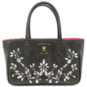 エーディーエムジェイ A.D.M.J フラワービジュー パイソン バッグ ブラック パイソン ビジュー ハンドバッグ ゴールド金具 黒