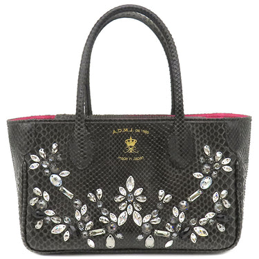 エーディーエムジェイ A.D.M.J フラワービジュー パイソン バッグ ブラック パイソン ビジュー ハンドバッグ ゴールド金具 黒
