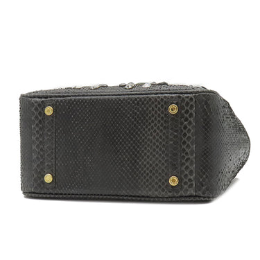 エーディーエムジェイ A.D.M.J フラワービジュー パイソン バッグ ブラック パイソン ビジュー ハンドバッグ ゴールド金具 黒