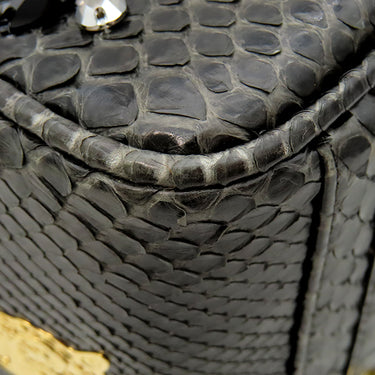 エーディーエムジェイ A.D.M.J フラワービジュー パイソン バッグ ブラック パイソン ビジュー ハンドバッグ ゴールド金具 黒