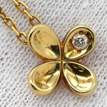 ミキモト MIKIMOTO イエローゴールド K18YG ダイヤモンド ネックレス MIKIMOTO 18K 18金 Au750 1P 1石 1粒 ダイヤ フラワーモチーフ ヴィンテージ アズキチェーン