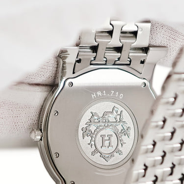 腕時計 エルメス HERMES Hウォッチ ロンド デイト HR1.710 クオーツ メンズ アラビア ギョウシェ ラウンド シルバー