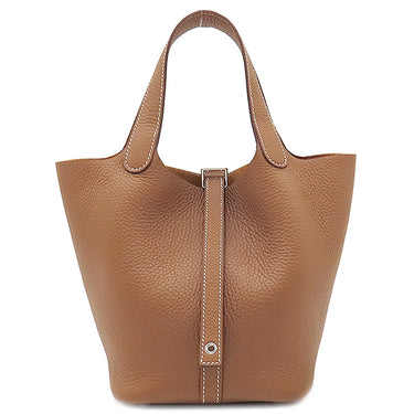 エルメス HERMES ピコタンロックPM ゴールド トリヨンクレマンス ハンドバッグ シルバー金具 茶