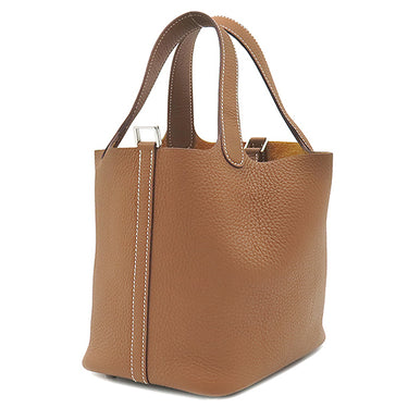 エルメス HERMES ピコタンロックPM ゴールド トリヨンクレマンス ハンドバッグ シルバー金具 茶