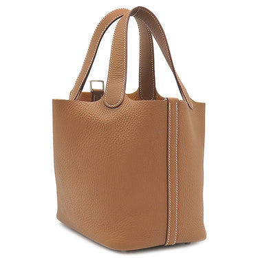 エルメス HERMES ピコタンロックPM ゴールド トリヨンクレマンス ハンドバッグ シルバー金具 茶