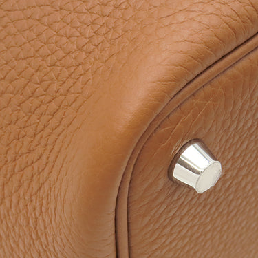 エルメス HERMES ピコタンロックPM ゴールド トリヨンクレマンス ハンドバッグ シルバー金具 茶