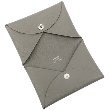 エルメス HERMES カルヴィ グリメイヤー エバーカラー カードケース シルバー金具 グレー