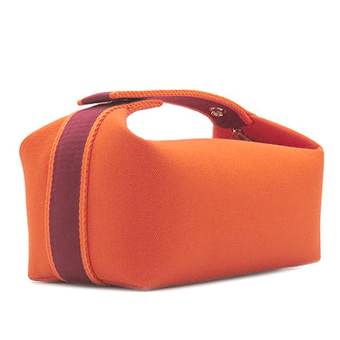 エルメス HERMES ブリッド ア ブラック PM オレンジ トワルシェブロン ポーチ シルバー金具 ハンドバッグ バニティバッグ トワルH