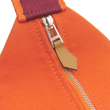 エルメス HERMES ブリッド ア ブラック PM オレンジ トワルシェブロン ポーチ シルバー金具 ハンドバッグ バニティバッグ トワルH