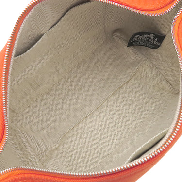 エルメス HERMES ブリッド ア ブラック PM オレンジ トワルシェブロン ポーチ シルバー金具 ハンドバッグ バニティバッグ トワルH