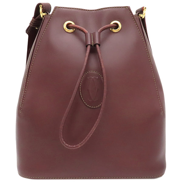 ✨美品✨カルティエ　マストライン　ショルダーバッグ　巾着　レザー　ボルドー カルティエ Cartier マストライン ボルドー レザー ショルダーバッグ