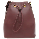 カルティエ Cartier マストライン ボルドー レザー ショルダーバッグ ゴールド金具 巾着 赤