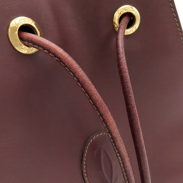 カルティエ Cartier マストライン ボルドー レザー ショルダーバッグ ゴールド金具 巾着 赤