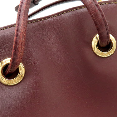 カルティエ Cartier マストライン ボルドー レザー ショルダーバッグ ゴールド金具 巾着 赤