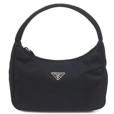 プラダ PRADA ホーボー ミニバッグ MV515 ブラック ナイロン ハンドバッグ シルバー金具 黒 三角ロゴプレート