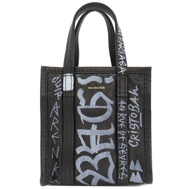 バレンシアガ BALENCIAGA バザール ショッパー XXS 513988 ブラック レザー 2WAYバッグ シルバー金具 グラフィティ 黒