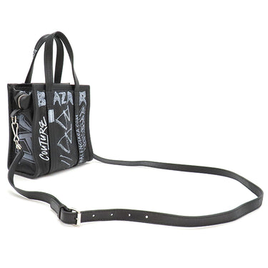 バレンシアガ BALENCIAGA バザール ショッパー XXS 513988 ブラック レザー 2WAYバッグ シルバー金具 グラフィティ 黒