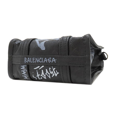 バレンシアガ BALENCIAGA バザール ショッパー XXS 513988 ブラック レザー 2WAYバッグ シルバー金具 グラフィティ 黒