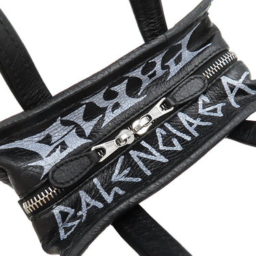 バレンシアガ BALENCIAGA バザール ショッパー XXS 513988 ブラック レザー 2WAYバッグ シルバー金具 グラフィティ 黒