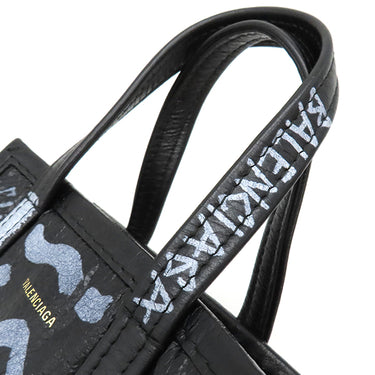 バレンシアガ BALENCIAGA バザール ショッパー XXS 513988 ブラック レザー 2WAYバッグ シルバー金具 グラフィティ 黒
