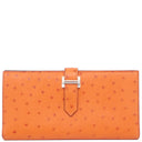エルメス HERMES ベアンスフレ オレンジ オーストリッチ 長財布 シルバー金具 二つ折り財布 ソルド品