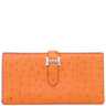 エルメス HERMES ベアンスフレ オレンジ オーストリッチ 長財布 シルバー金具 二つ折り財布 ソルド品