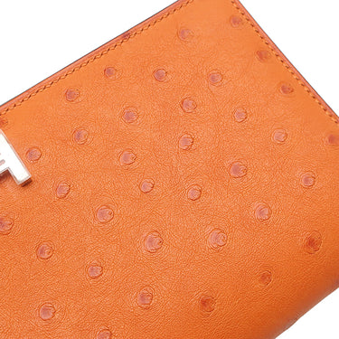 エルメス HERMES ベアンスフレ オレンジ オーストリッチ 長財布 シルバー金具 二つ折り財布 ソルド品