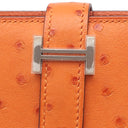 エルメス HERMES ベアンスフレ オレンジ オーストリッチ 長財布 シルバー金具 二つ折り財布 ソルド品