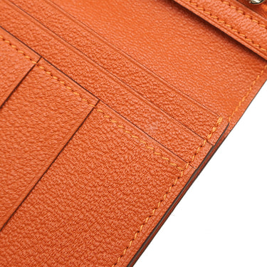 エルメス HERMES ベアンスフレ オレンジ オーストリッチ 長財布 シルバー金具 二つ折り財布 ソルド品