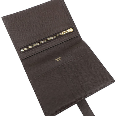 エルメス HERMES ベアンコンパクト エベンヌ ヴォーエプソン 二つ折り財布 ゴールド金具 こげ茶