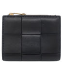 ボッテガヴェネタ BOTTEGA VENETA マキシイントレチャート コンパクト ウォレット 706010 ブラック ラムスキン 二つ折り財布 ゴールド金具 黒 ミニ財布