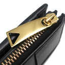 ボッテガヴェネタ BOTTEGA VENETA マキシイントレチャート コンパクト ウォレット 706010 ブラック ラムスキン 二つ折り財布 ゴールド金具 黒 ミニ財布
