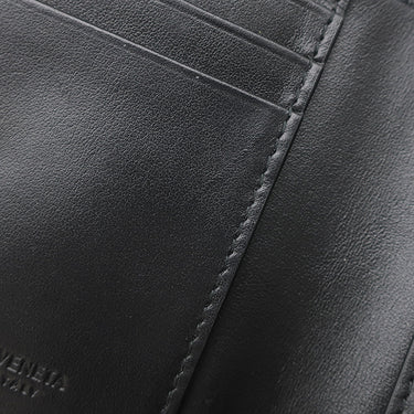 ボッテガヴェネタ BOTTEGA VENETA マキシイントレチャート コンパクト ウォレット 706010 ブラック ラムスキン 二つ折り財布 ゴールド金具 黒 ミニ財布
