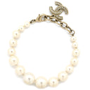 シャネル CHANEL ココマーク パール ゴールド×ホワイト GP フェイクパール ラインストーン ブレスレット CC