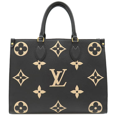 ルイヴィトン LOUIS VUITTON オンザゴー MM M45495 ブラック×ベージュ モノグラムアンプラント トートバッグ ゴールド金具 ショルダー 黒 バイカラー