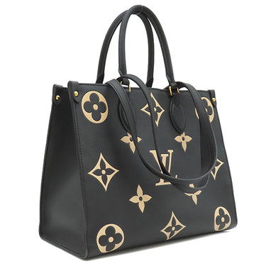 ルイヴィトン LOUIS VUITTON オンザゴー MM M45495 ブラック×ベージュ モノグラムアンプラント トートバッグ ゴールド金具 ショルダー 黒 バイカラー