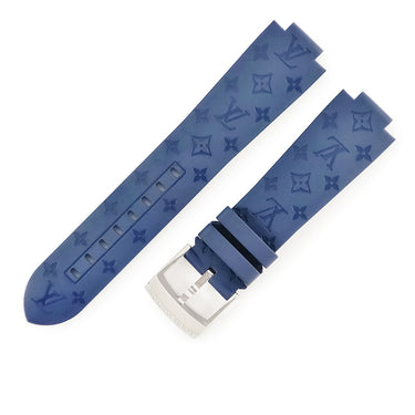 ルイヴィトン LOUIS VUITTON 純正 タンブール用 ラバーバンド ネイビー ラバー ステンレススチール 腕時計パーツ ワンタッチ 替え ベルト 純正SS製尾錠付き モノグラム 21mm ネイビー 紺