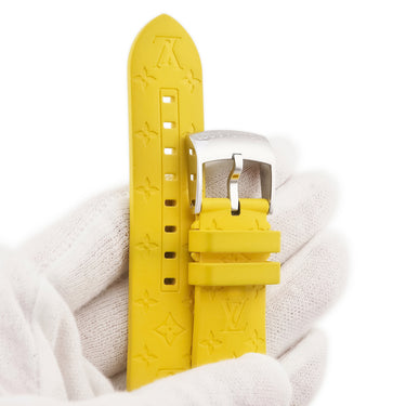 ルイヴィトン LOUIS VUITTON タンブール用 ラバーバンド M イエロー ラバー ステンレススチール 腕時計パーツ 純正 ワンタッチ 替え ベルト 純正SS製尾錠付き モノグラム 21mm イエロー 黄