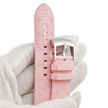 ルイヴィトン LOUIS VUITTON タンブール用 ラバーバンド M ピンク ラバー ステンレススチール 腕時計パーツ 純正 ワンタッチ 替え ベルト 純正SS製尾錠付き モノグラム 21mm ピンク