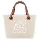 ロエベ LOEWE アナグラム トート ミニ A717S74X01 エクリュ×タン キャンバス レザー 2WAYバッグ ゴールド金具 茶 ハンドバッグ ショルダー